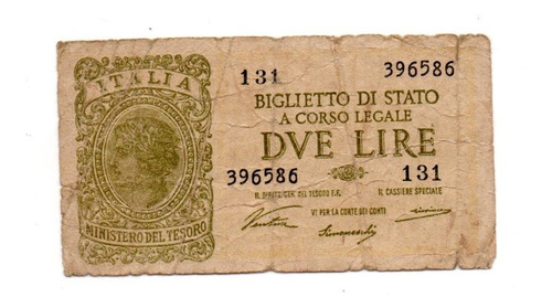 Italia Billete 2 Liras Biglietto Di Stato Año 1944 P#30a
