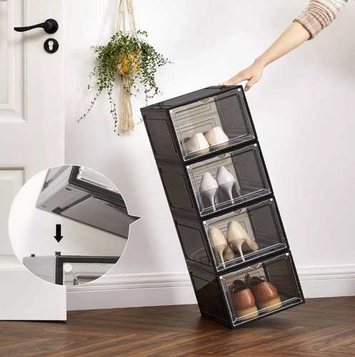 Zapatera Apilable 10 Cajas De Plástico Contenedor Plegable Negro