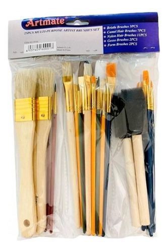 Set 25 Pinceles Cerda Sintetico Artmate Oleo Acrílico