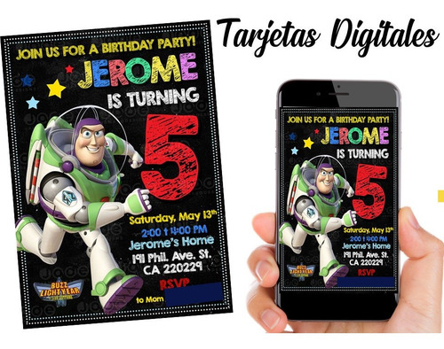 Tarjeta Invitación Digital Buzz Lightyear Toy Story