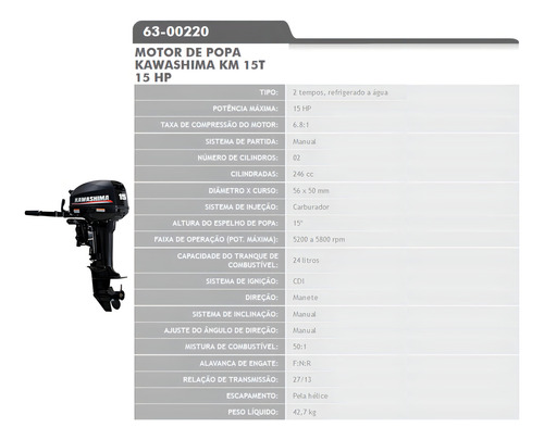 Motor De Popa Kawashima Km15t 2 Tempos, 15hp, 246cc