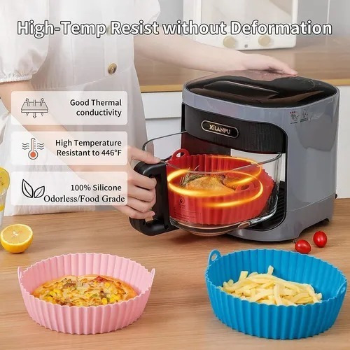 2pçs Forma Silicone Redondo Fritadeira 8.5in Air Fry C/alça