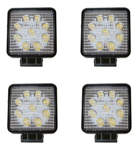 Kit 4 X Faros Auxiliar Cuadrado 9 Led 27w 12-24v Agro Auto