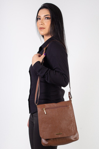 Bolsa Transversal Grande De Couro Karina Cor Whisky