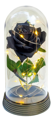 Luminária A Rosa Encantada Preta 20 Cm Base Ouro Quente