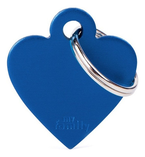 Chapas Para Mascotas My Family Small Heart Grabado Color Azul