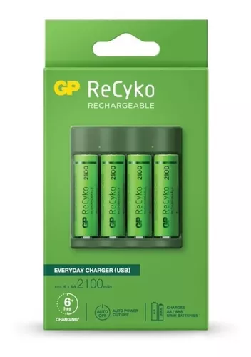 Cargador Usb + 4 Pilas Recargables AAA 850 mAh Recyko GP