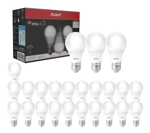 Kit 24 Lâmpada Led Pera Avant 7w E27 Bivolt Branca 6500k Cor da luz Branco-frio