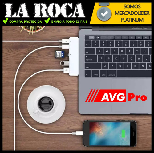 Imagen 5 de 10 de Adaptador Usb C 6 En 1 Macbook Air Pro Usb Sd Cargador