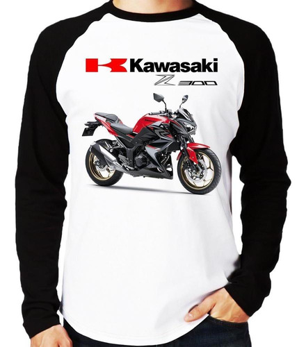 Camiseta Raglan Moto Kawasaki Z 300 Vermelha Longa