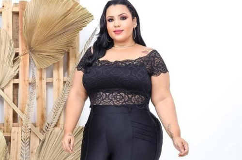 Blusa Cropped Plus Size Feminino Renda Ciganinha Confortável