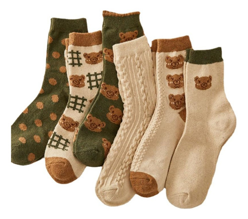 Tooe Calcetines De Algodon Kawaii Bear Para Mujer, 6 Pares, 