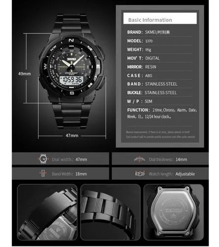 Reloj Cron metro Digital Skmei 1370 Acero Calendario Alarma