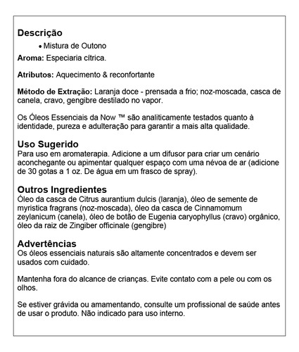 Mistura De Óleo Spice Cider Now Foods 30 Ml Importado