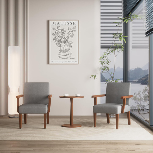 Juego De 2 Sillas Decorativas Con Mesa Auxiliar Redonda