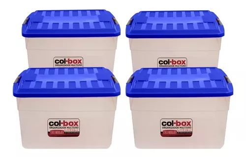 Kit 4 cajas organizadoras plásticas transparentes con tapa Azul