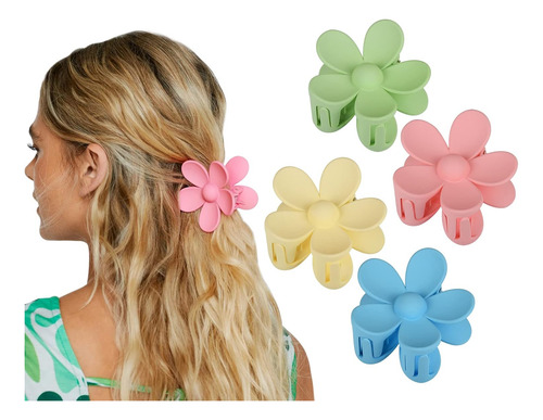 Juego De 4 Pinzas De Flores Para Cabello Grueso - Colores Ma