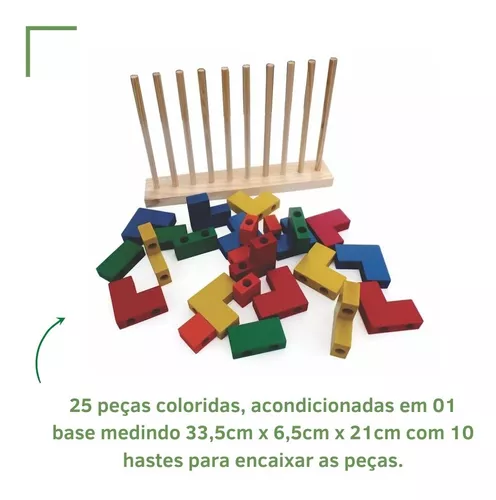 Jogo De Blocos De Madeira Coloridos Educativo Pedagógico