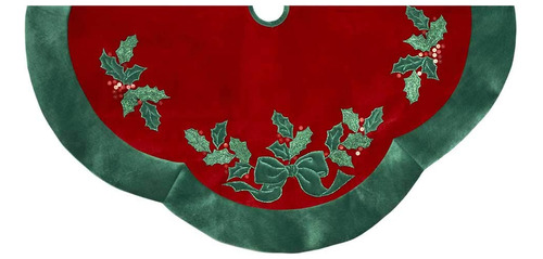Falda Para Arbol De Navidad Rojo Y Verde Muerdago Bordado