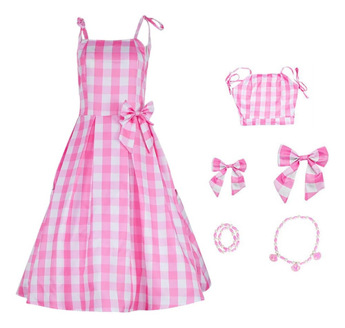Disfraz De Barbie Para Niñas Cosplay Vestido Rosa A Cuadros Tik Tok 2023