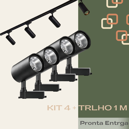 Kit Trilho Eletrificado 1m + 4 Spots Led 15w Luz Quente Frio