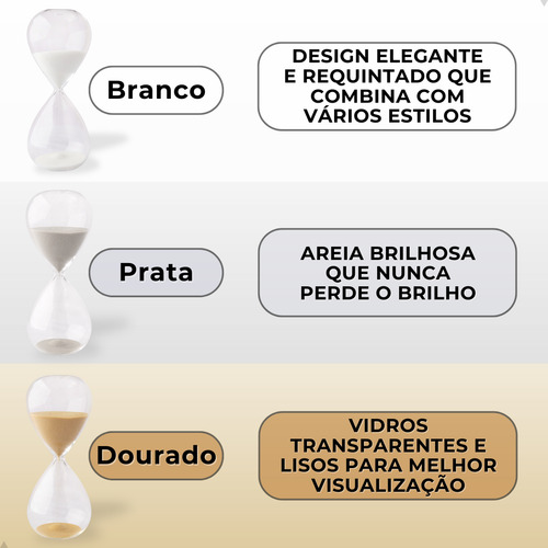 Ampulheta Decorativa De Vidro Liso Areia Colorida 5 Minutos