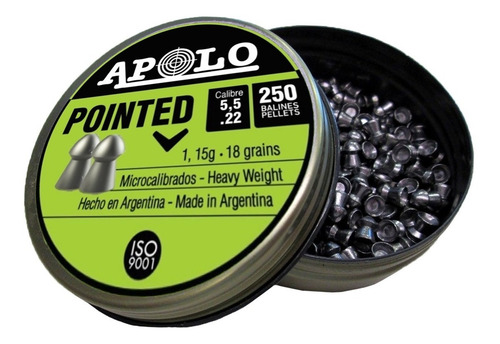 Imagen 2 de 10 de Balines Apolo Pointed 5.5 - Lata X250 Aire Comprimido - Swat