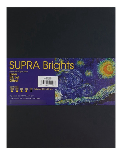 Papel Bond Carta 37 K Supra Brights Negro Paq. Con 100 Hojas