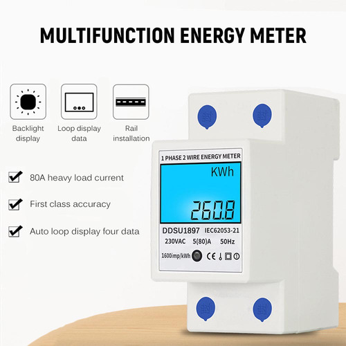Medidor De Energía Eléctrica Digital Monofásico De Riel Din