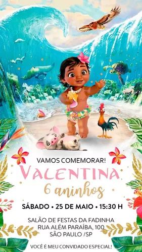 Convite Digital Festa Moana Baby Personalizado