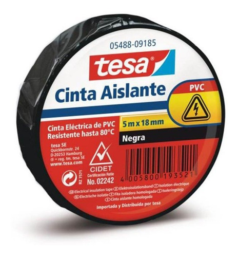 Imagen 2 de 3 de Cinta Aislante Tesa 5 Mts X 18 Mm Negra