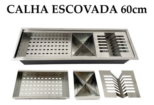 Calha Canal Organizador Escorredor Louça Embutir Inox 60cm Cor Aço Inox Escovado