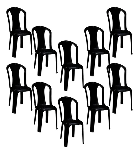 Kit de 10 sillas de bistró de plástico negro para tazas de hasta 154 kg, color negro
