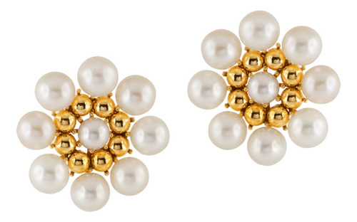 Brinco Em Ouro 18k Com Pérolas