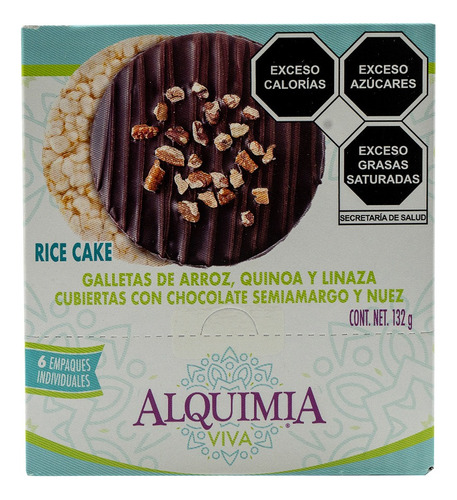 2 Pzs Alquimia Galletas De Arroz Chocolate Con Nuez 132gr