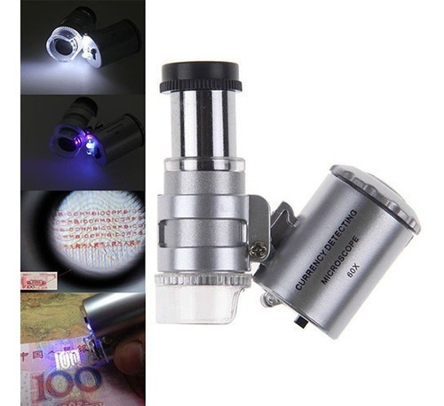 Mini Lupa Microscopio 60x Con Luz Uv Y Luz Led
