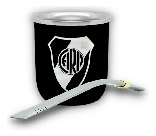 Mate De Acero Inoxidable Térmico Doble Capa+ Bombilla Chata Negro River