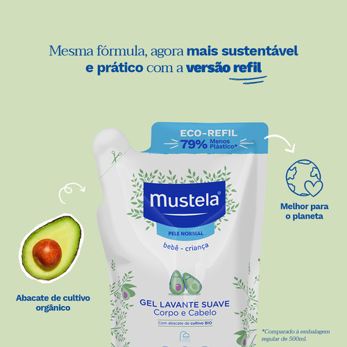 Refil Gel Lavante Suave Mustela 400ml Abacate Orgânico
