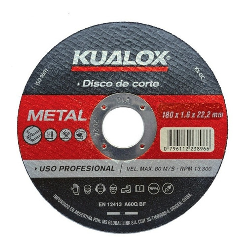 Disco De Corte Para Metal 180 X 1,6 X 22,2 Mm X50 Unidades