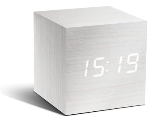 Gingko Cube Click Clock 2.5 X 2.5 Hora/fecha/temp. Blanco