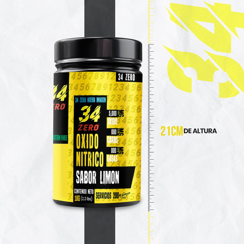 34 Zero Óxido Nítrico Pre Entreno 1kg 200 Servicios Limón