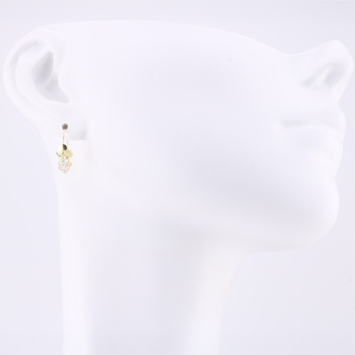Aretes Lujo Oro Sólido 10k Flor Trébol Suerte Zirconias Aida