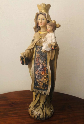 Imagem 8 de 8 de Nossa Senhora Do Carmo Resina Rústica 31cm