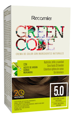  Tinte Green Code Castaño Claro Natural 5.0 X 50g Tono 5 castaño claro natural