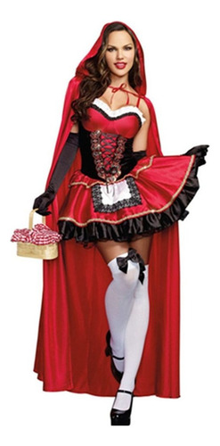 Vestido De Caperucita Roja Con Capa Y Guantes Para Mujer