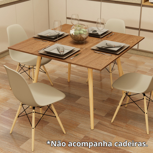 Mesa Sala De Jantar Cozinha Quadrada 4 Lugares 90 Cm Pés Madeira Tampo Freijó