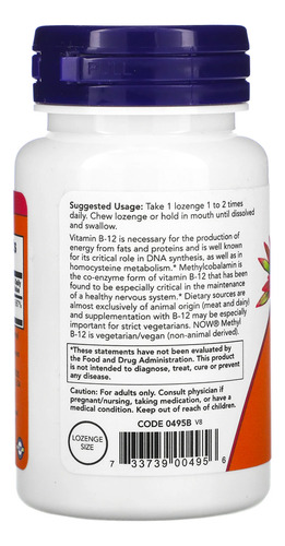 Vitamina B-12 1mg Com Metilcobalamina Now 100pastilhas