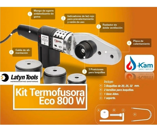 Imagen 3 de 9 de Termofusora Fusionadora Aquasystem Ips Tigre 800w Boquillas