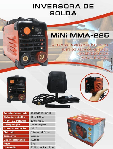 Imagem 4 de 4 de Maquina Solda Inversora Portatil Mini Mma 225 220v Usk