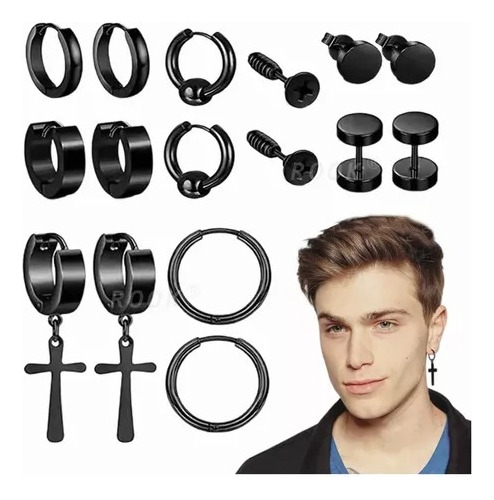 Pack 8 Pares Aretes Hombre Con Piercing, Arracadas Hombre